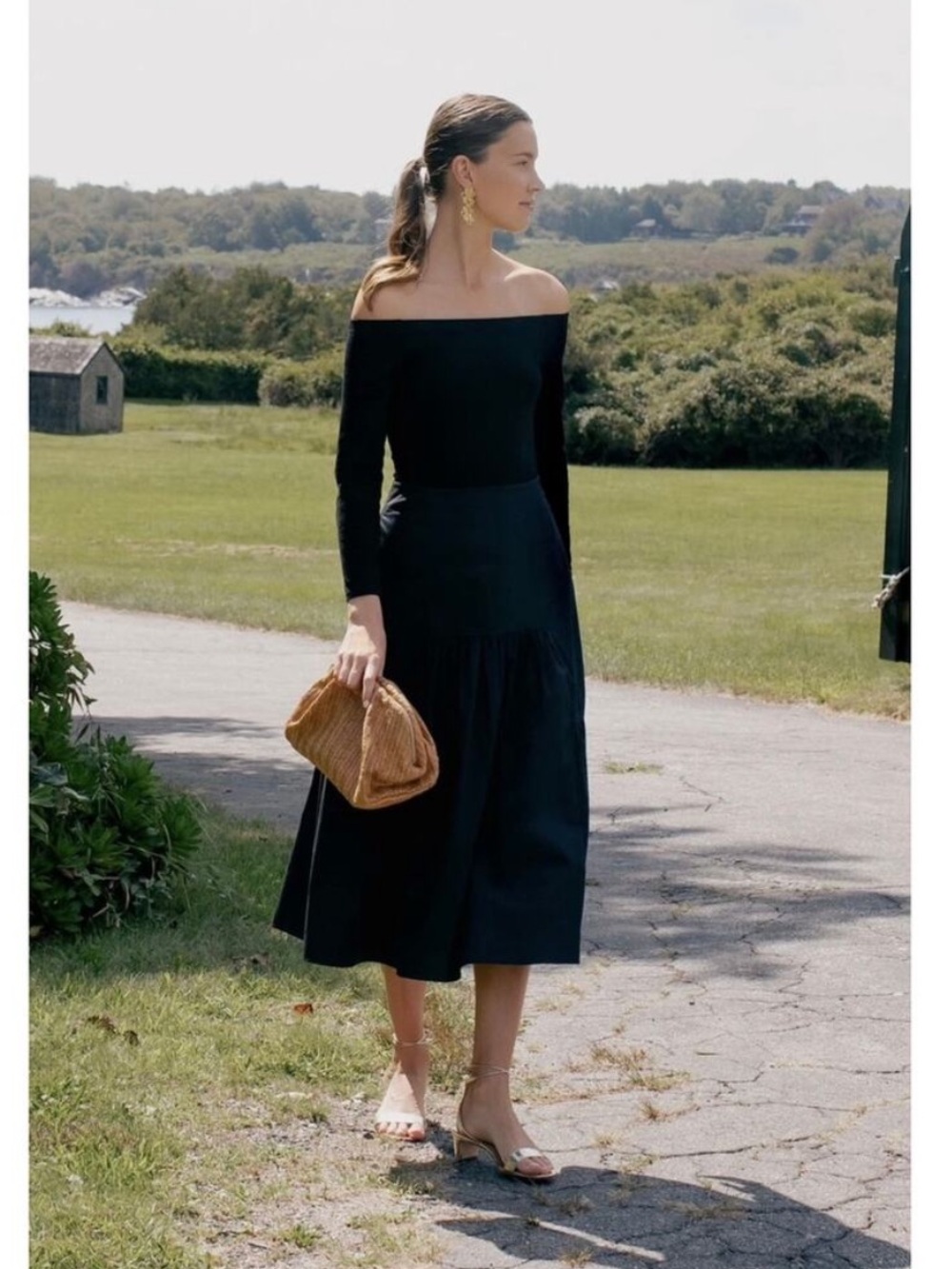 Tuckernuck Marissa Midi Off-The-Shoulder Dress Fit And Flare Black formal party